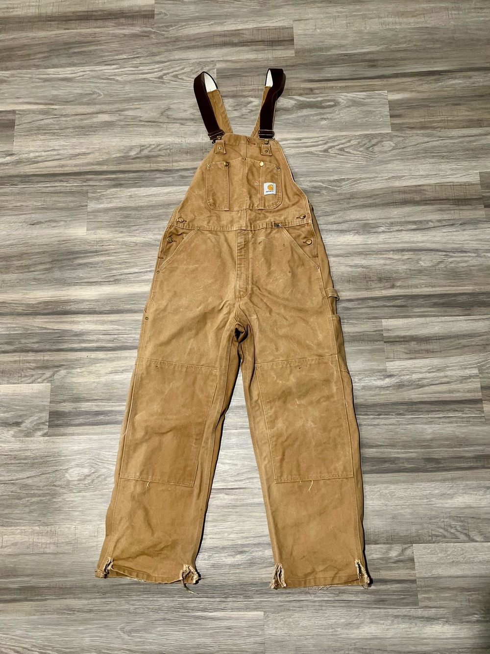 Vintage Carhartt R01 Dark Brown Duck Canvas Bib Double Knees Overalls
